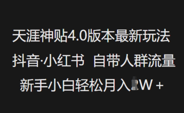 天涯神贴4.0版本最新玩法,抖音·小红书自带人群流量,新手小白轻松月入过W-俗人圈网创