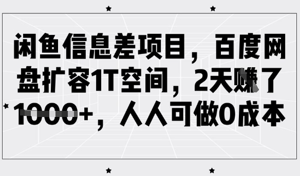 闲鱼信息差项目,百度网盘扩容1T空间,2天收益1k+,人人可做0成本-俗人圈网创