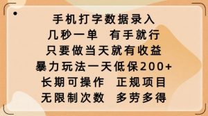 手机打字数据录入,几秒一单,有手就行,只要做当天就有收益,暴力玩法一天低保2张-俗人圈网创