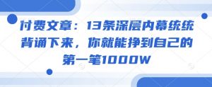 付费文章：13条深层内幕统统背诵下来，你就能挣到自己的第一笔1000W-俗人圈网创