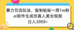 暴力引流玩法，复制粘贴一周1w粉，ai软件生成仿真人美女视频，日入多张-俗人圈网创