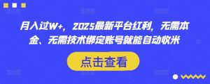 月入过W+,2025最新平台红利,无需本金、无需技术绑定账号就能自动收米-俗人圈网创