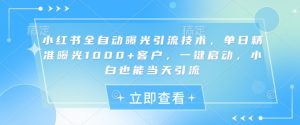小红书全自动曝光引流技术,单日精准曝光1000+客户,一键启动,小白也能当天引流【揭秘】-俗人圈网创