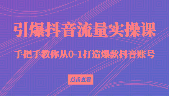 引爆抖音流量实操课，手把手教你从0-1打造爆款抖音账号(27节课)-俗人圈网创
