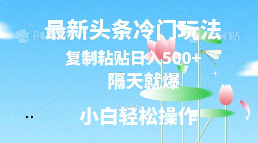 最新头条冷门玩法,隔天就爆,复制粘贴日入500+-俗人圈网创