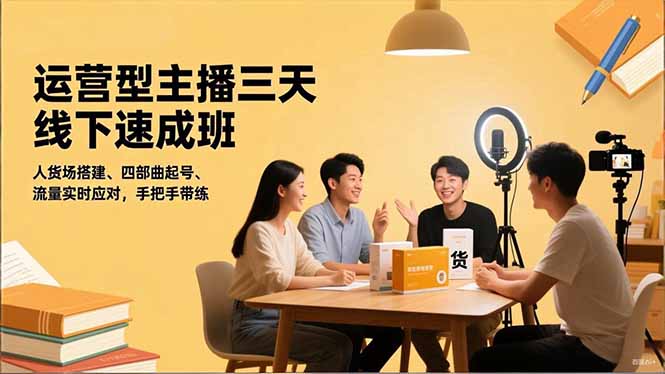 运营型主播三天线下班,人货场搭建,四部曲起号,流量实时应对,手把手带练-俗人圈网创