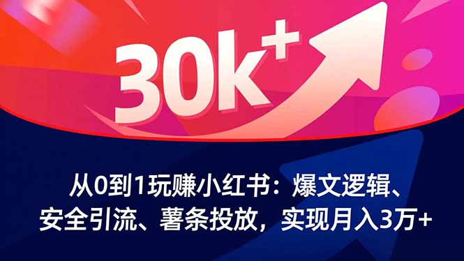 从0到1玩赚小红书:爆文逻辑、安全引流、薯条投放,实现月入3万+-俗人圈网创