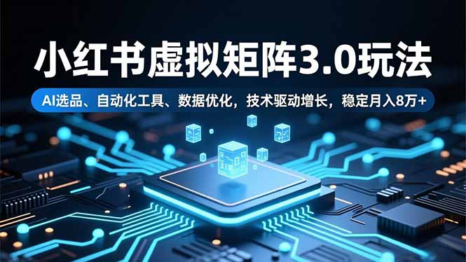 小红书虚拟矩阵3.0玩法,AI选品、自动化工具、数据优化,技术驱动增长,稳定月入8万+-俗人圈网创
