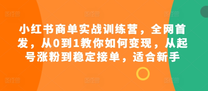 小红书商单实战训练营,全网首发,从0到1教你如何变现,从起号涨粉到稳定接单,适合新手-俗人圈网创