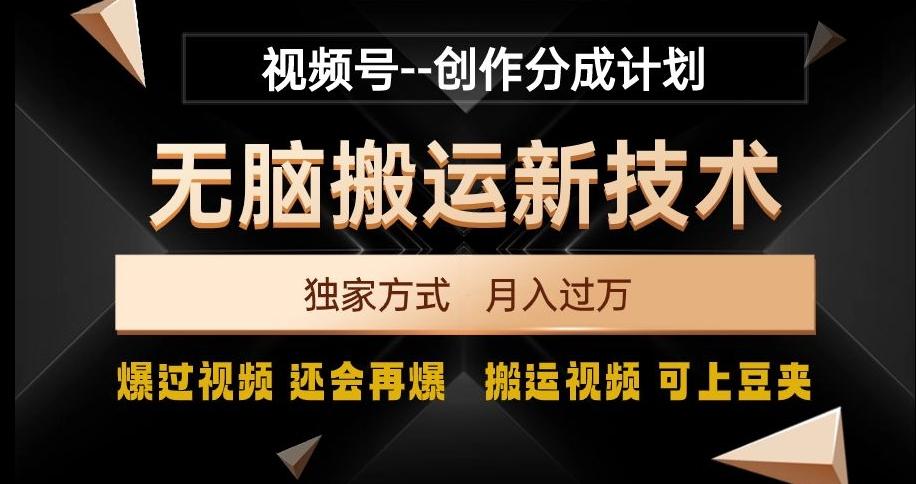 视频号无脑搬运新技术，破原创壕流量，独家方式，爆过视频，还会再爆【揭秘】-俗人圈网创