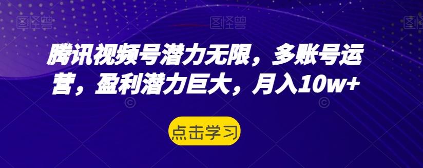 腾讯视频号潜力无限,多账号运营,盈利潜力巨大,月入10w+-俗人圈网创