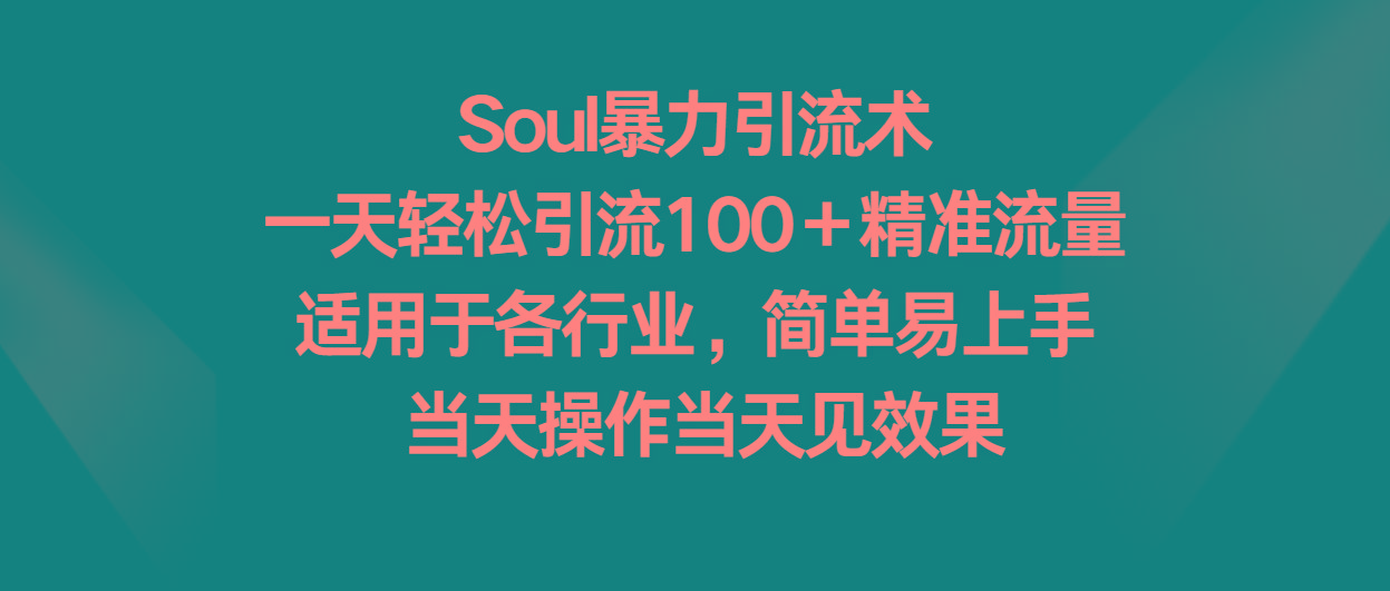 Soul暴力引流术,一天轻松引流100+精准流量,适用于各行业,简单易上手!-俗人圈网创