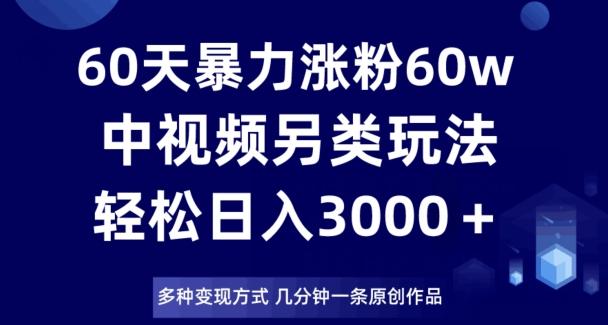 60天暴力涨粉60W,中视频另类玩法,日入3000+,几分钟一条原创作品多种变现方式-俗人圈网创