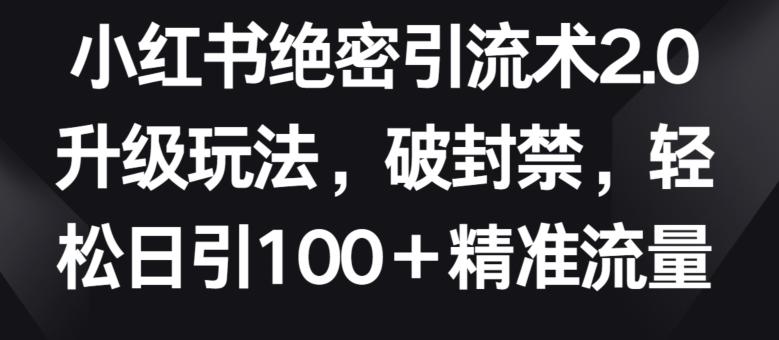小红书绝密引流术2.0升级玩法，破封禁，轻松日引100+精准流量【揭秘】-俗人圈网创