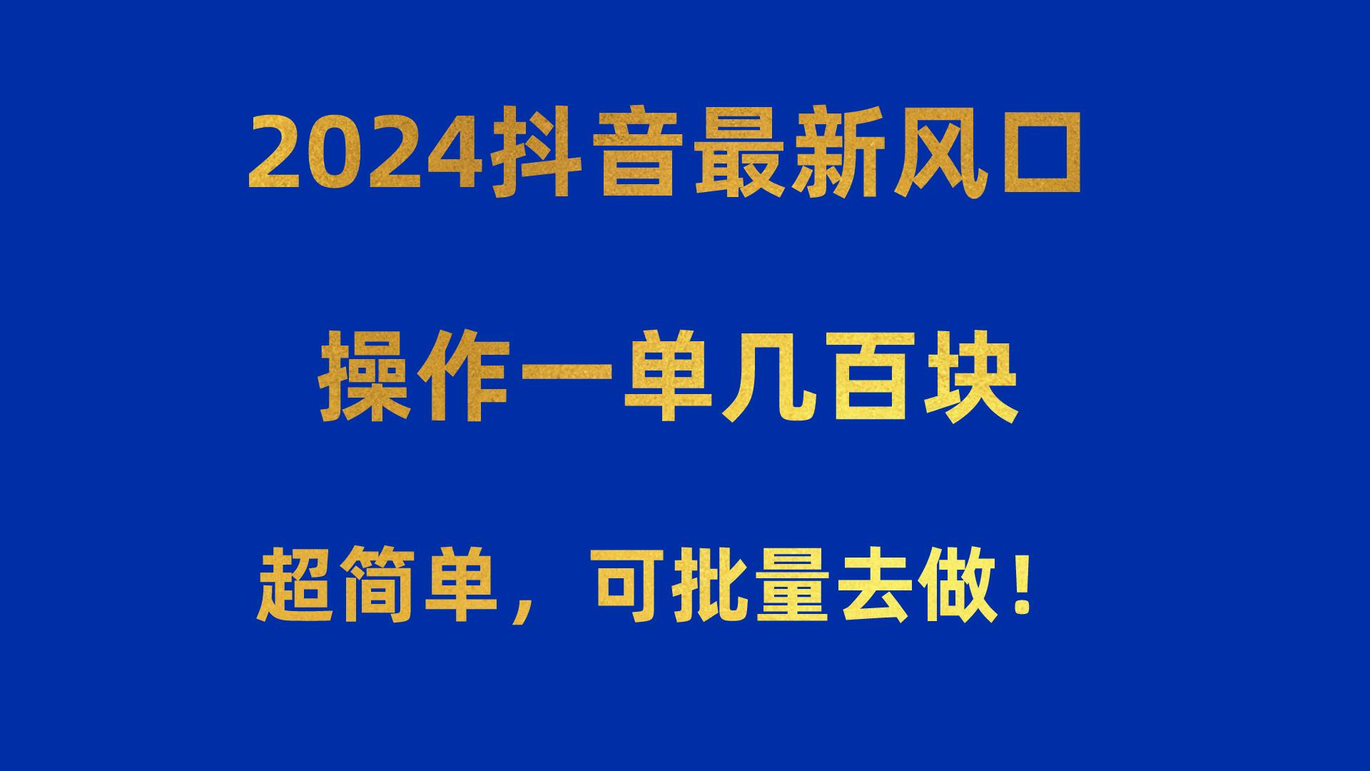 2024抖音最新风口！操作一单几百块！超简单，可批量去做！！！-俗人圈网创