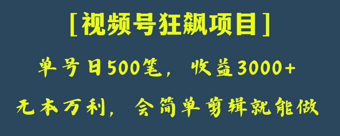 日收款500笔,纯利润3000+,视频号狂飙项目,会简单剪辑就能做【揭秘】