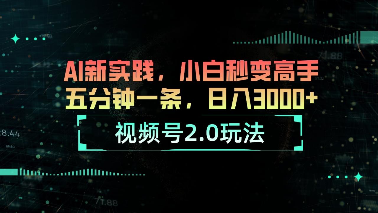 视频号2.0玩法 AI新实践，小白秒变高手五分钟一条，日入3000+-俗人圈网创