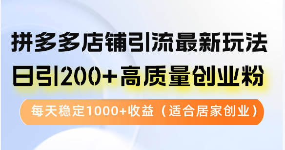 拼多多店铺引流最新玩法，日引200+高质量创业粉，每天稳定1000+收益(...-俗人圈网创