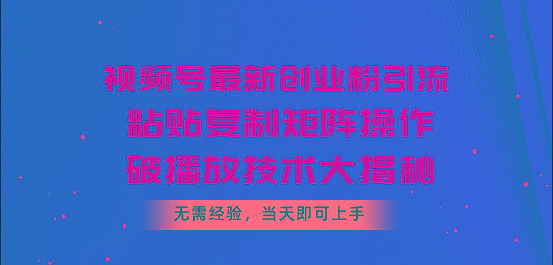 视频号最新创业粉引流,粘贴复制矩阵操作,破播放技术大揭秘,无需经验...-俗人圈网创