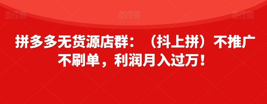 拼多多无货源店群:(抖上拼)不推广不刷单,利润月入过万!【揭秘】