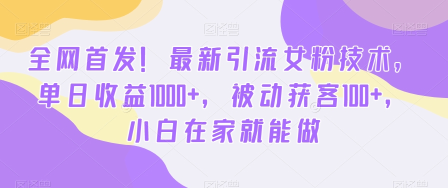 全网首发!最新引流女粉技术,单日收益1000+,被动获客100+,小白在家就能做【揭秘】-俗人圈网创