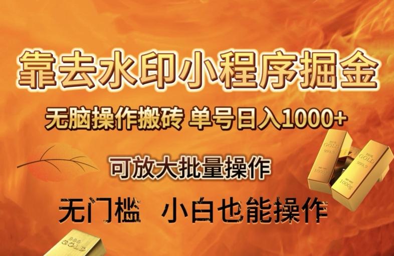 靠去水印小程序无脑操作搬砖,单号日入1000+保姆级教程可放大批量操作【揭秘】-俗人圈网创