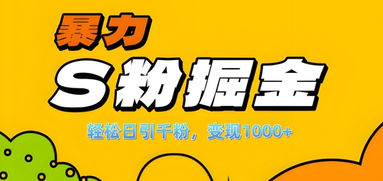 单人单机日引千粉,变现1k+,S粉流量掘金计划攻略【揭秘】-俗人圈网创