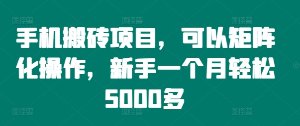 手机搬砖项目,可以矩阵化操作,新手一个月轻松5000多-俗人圈网创