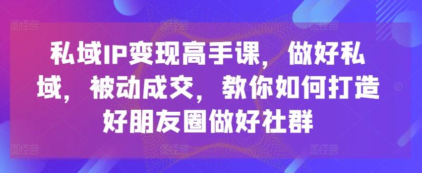 私域IP变现高手课，做好私域，被动成交，教你如何打造好朋友圈做好社群-俗人圈网创