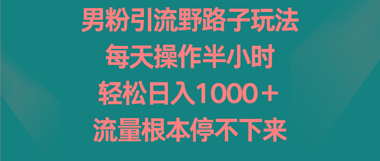 男粉引流野路子玩法，每天操作半小时轻松日入1000＋，流量根本停不下来-俗人圈网创