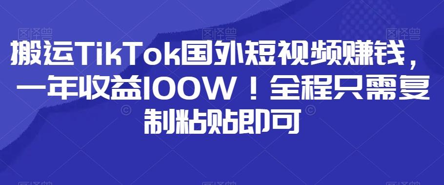 搬运TikTok国外短视频赚钱，一年收益100W！全程只需复制粘贴即可-俗人圈网创