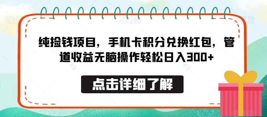 纯捡钱项目，手机卡积分兑换红包，管道收益无脑操作轻松日入300+-俗人圈网创