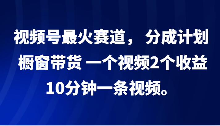 视频号最火赛道， 分成计划， 橱窗带货，一个视频2个收益，10分钟一条视频。-俗人圈网创