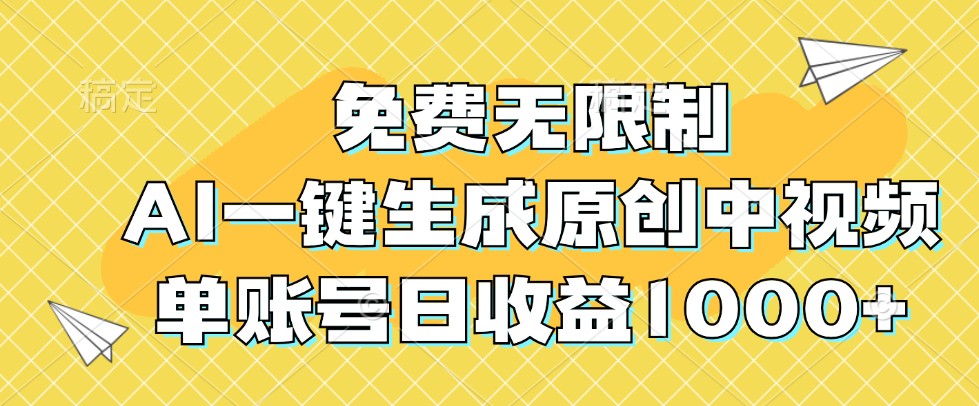 免费无限制,AI一键生成原创中视频,单账号日收益1000+-俗人圈网创