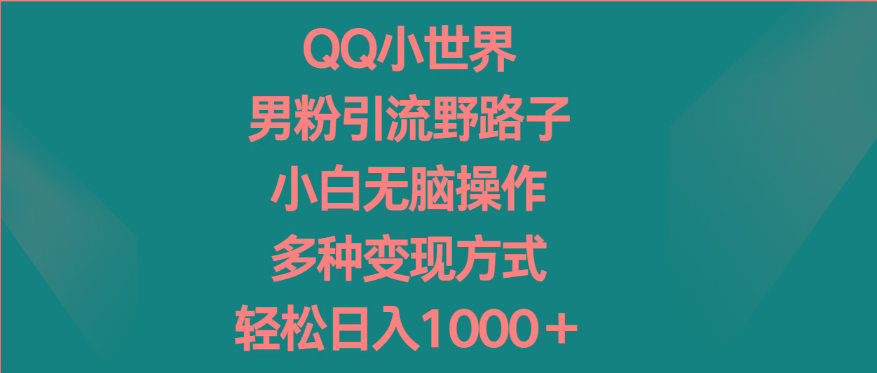 QQ小世界男粉引流野路子,小白无脑操作,多种变现方式轻松日入1000+-俗人圈网创