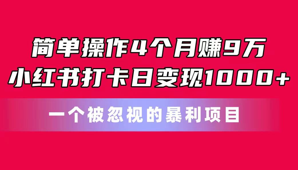 简单操作4个月赚9万！小红书打卡日变现1000+！一个被忽视的暴力项目-俗人圈网创