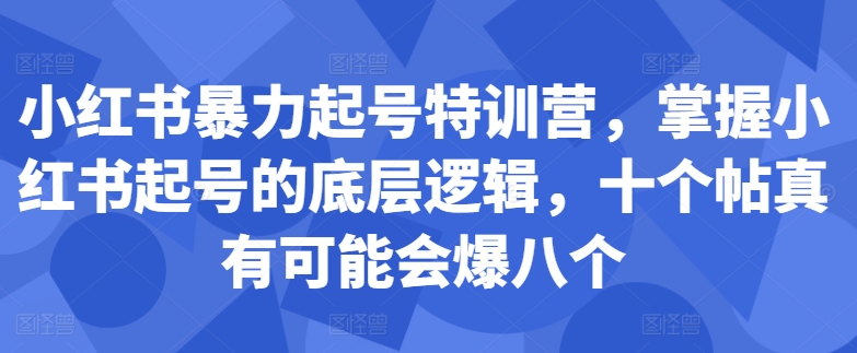 小红书暴力起号特训营,掌握小红书起号的底层逻辑,十个帖真有可能会爆八个-俗人圈网创