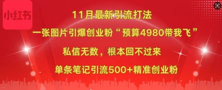 小红书11月最新图片打粉,一张图片引爆创业粉,“预算4980带我飞”,单条引流500+精准创业粉-俗人圈网创