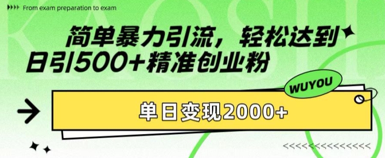 简单暴力引流,轻松达到日引500+精准创业粉,单日变现2k【揭秘】-俗人圈网创