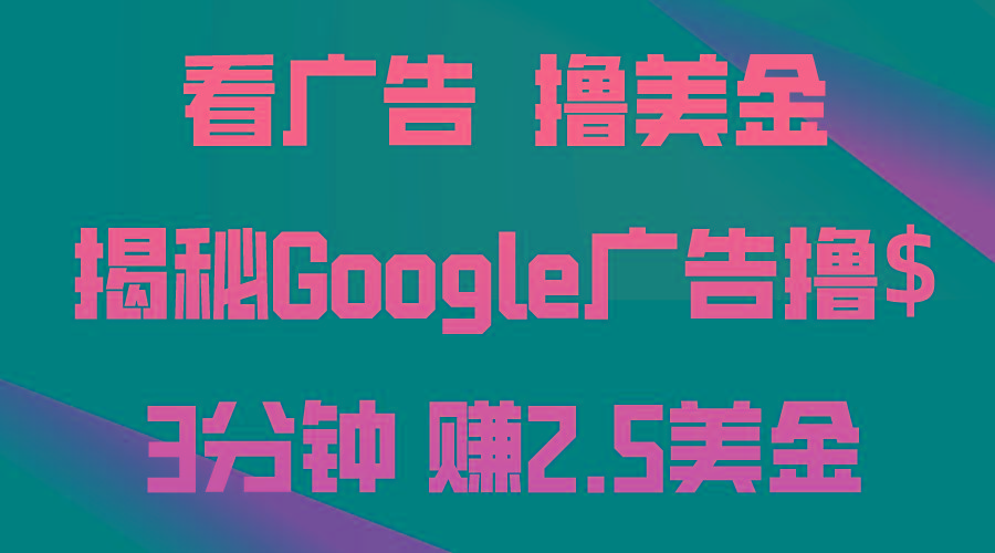 看广告，撸美金！3分钟赚2.5美金！日入200美金不是梦！揭秘Google广告…-俗人圈网创